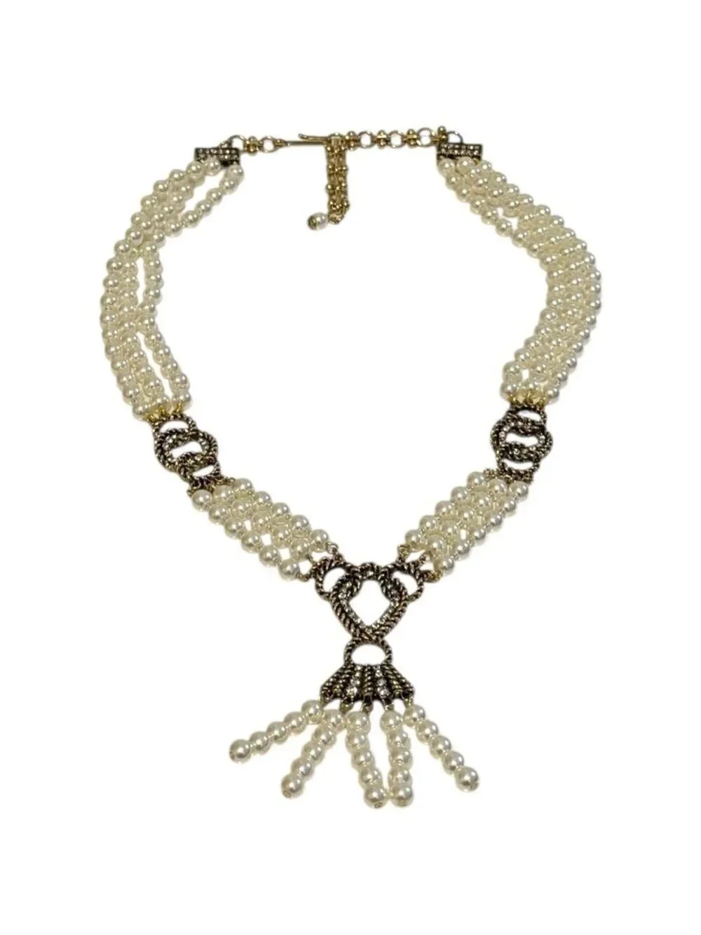 Luxury Multi-Strand Pearl Tassel Statement Collar Necklace with Ornate Detail